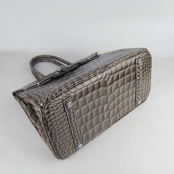 High Quality Fake Hermes Birkin 35CM Crocodile Veins Leather Bag Khaki 6089